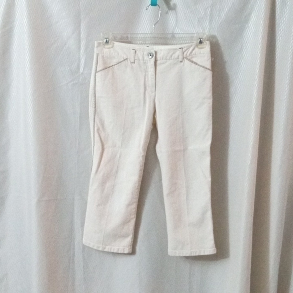 Theory  4 Pocket Capri Size 4 Cream with Tan trim  Preowned